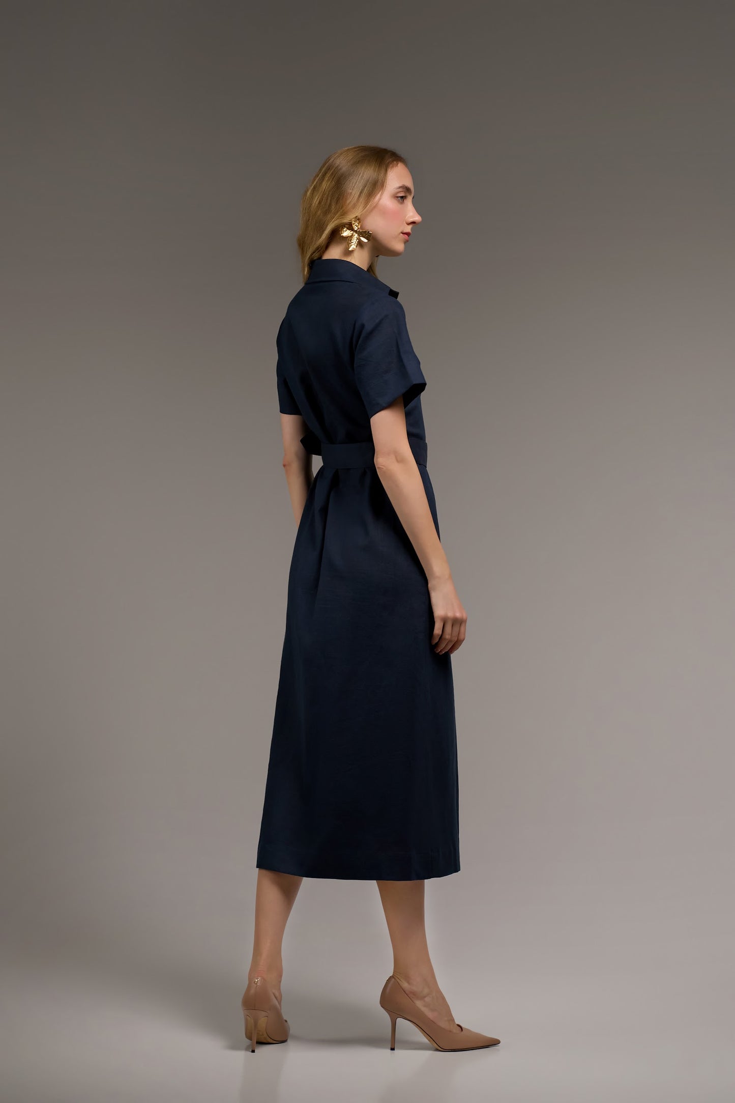 Linen Midi — Navy Blue