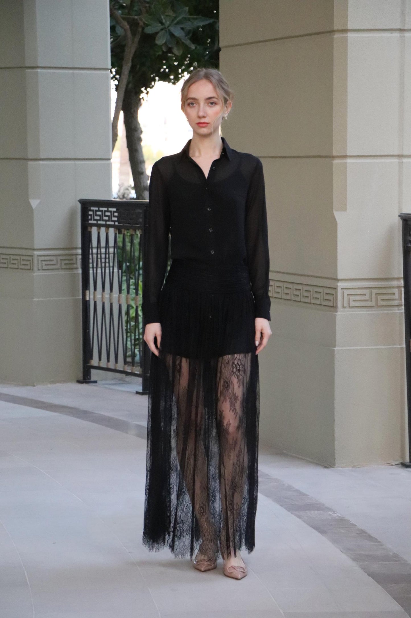 Black Chiffon Shirt Dress