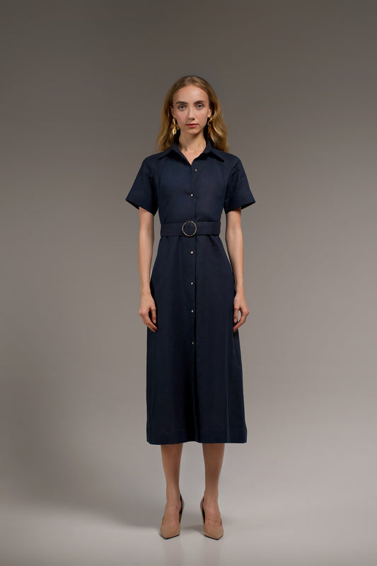 Linen Midi — Navy Blue