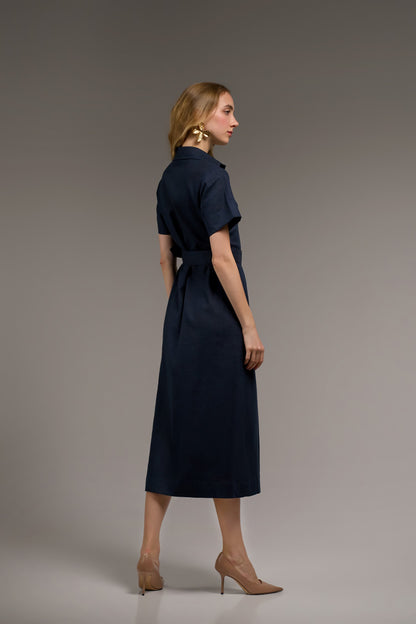Linen Midi — Navy Blue
