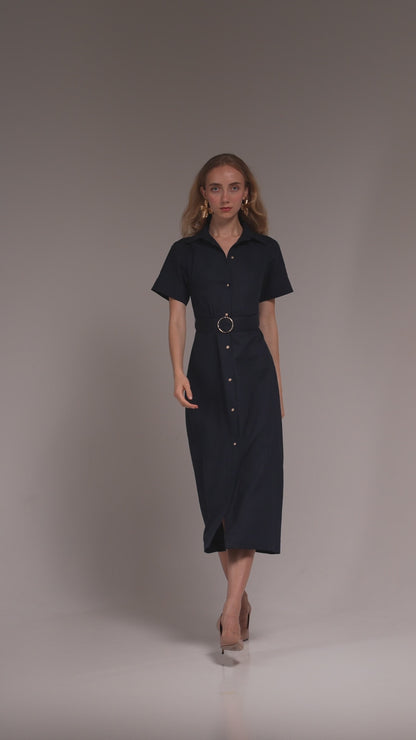 Linen Midi — Navy Blue